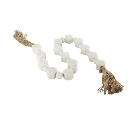 42" White with Brown Jute Knotted Marble Handmade Hexagon Beaded Garland